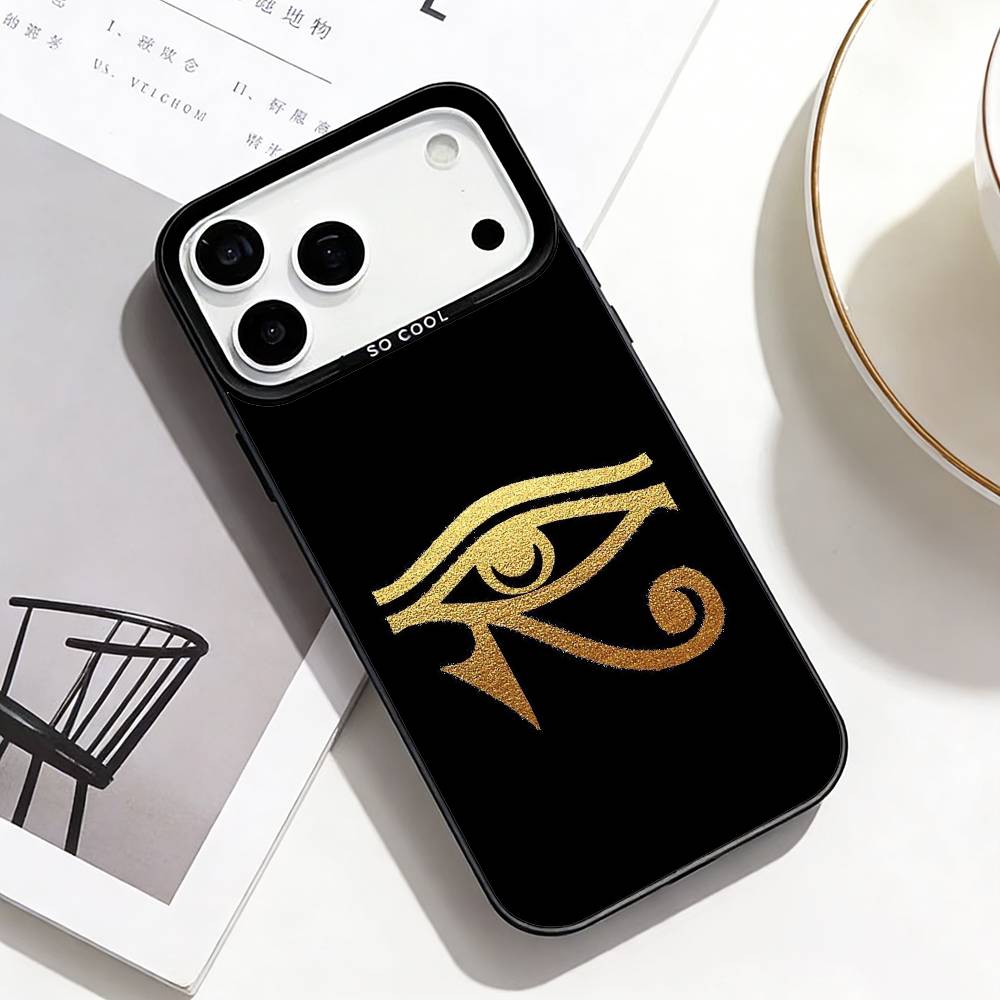 

Ancient E-Egypt Art Phone Case For iPhone17,16,15,14,13,12,11 Plus,Pro Max Black Border Silver Plated Cover iPhone16plus