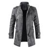 Leather Jacket Men Casual Mid-length Stand Collar Faux Leather Zip-Up Motorcycle  Jacket Coats With Pocket