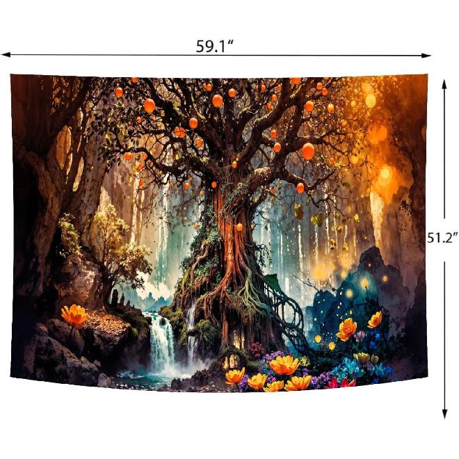 Delur Magical Forest Tapestry Fantasy Tree of Life Fairy Tale Enchanted Mystical Forest Tapestry Psychedelic Nature Landscape Wall Hanging Headboard
