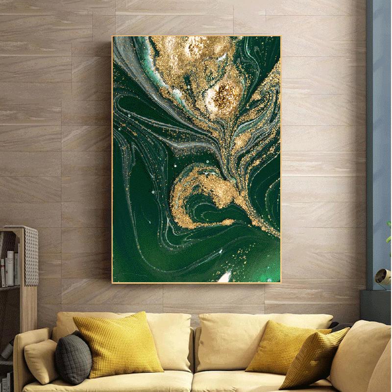 Green Gold Foil Marble Poster Wall Art Oil Painting Printmaking Modern Painting Living Room Home Decoration Picture Mural