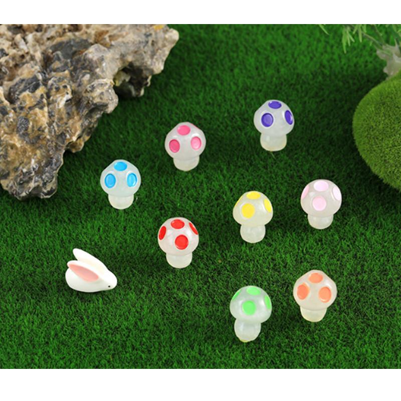 Vibrant Glo-in-the-dark Resin Mushroom Figurines Cute Garden Miniatures Wholesale