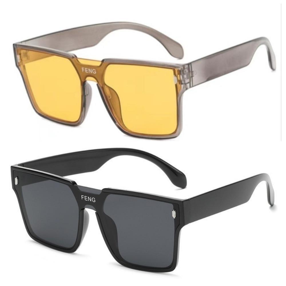 Retro Korean One-piece Large-frame Windproof Sunglasses Women's Retro Ins Yellow Glasses Men's Driving UV400
