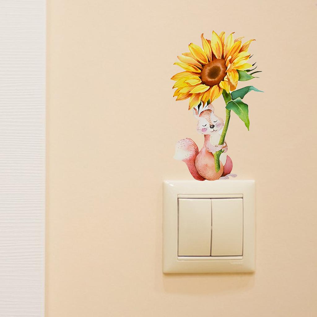 Cute Squirrel Switch Stickers for Living Room & Entryway, Self-Adhesive Animal Wall Decals Home Decor