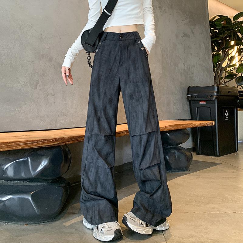 

2026 Spring Women s High Waist Retro Tie-Dye Elastic Work Pants - Loose, Casual, Straight Leg, Wide-Legged for Street Dance XL