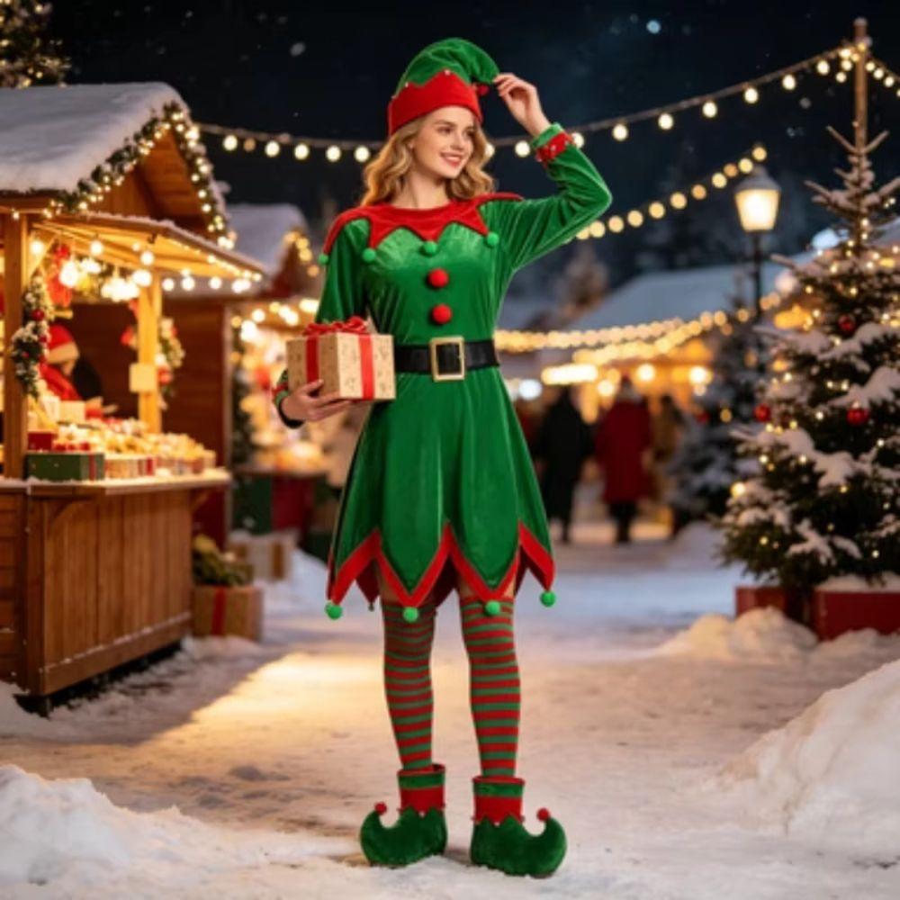 Hooded Christmas Elf Cosplay Set Velvet Elf Costume Hooded Velvet Dress Christmas Party