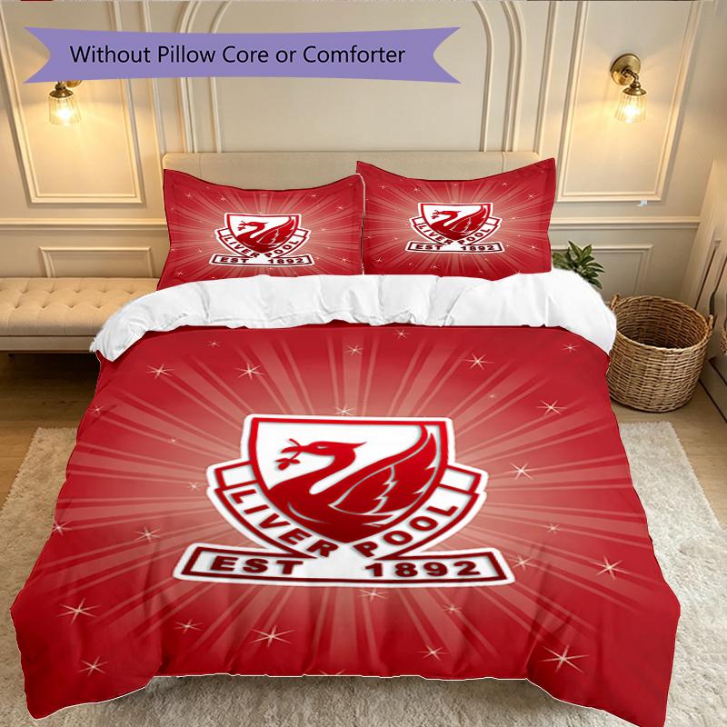 3pcs Liverpool FC Duvet Cover Set, Home Printed Bedding Set, Breathable and Cozy Bedclothes Suitable For Festival Decor
