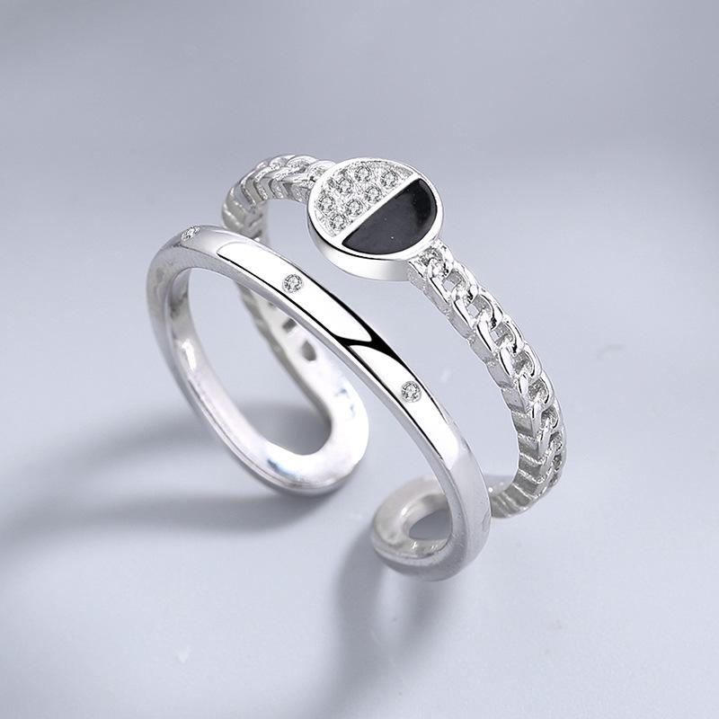 Bague ouverte double couche en argent sterling S925 Fashionmonger coréen Bijoux personnalisés tout-assorti Bague réglable Bijoux en argent