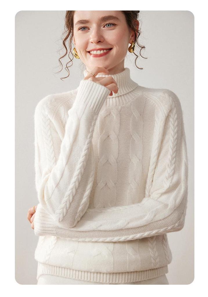 Autumn Winter Cashmere Knit High Collar Raglan Sleeve Women's Shirt
