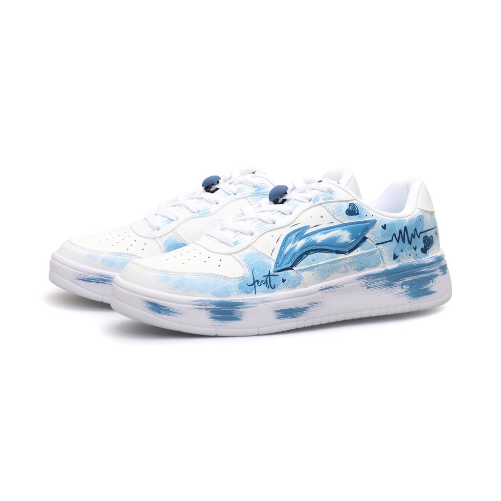 Li Ning Slip Resistant Cushioning Abrasion Resistant Low top Skateboard Shoes Unisex White Blue AGCS419-1(Team303-)