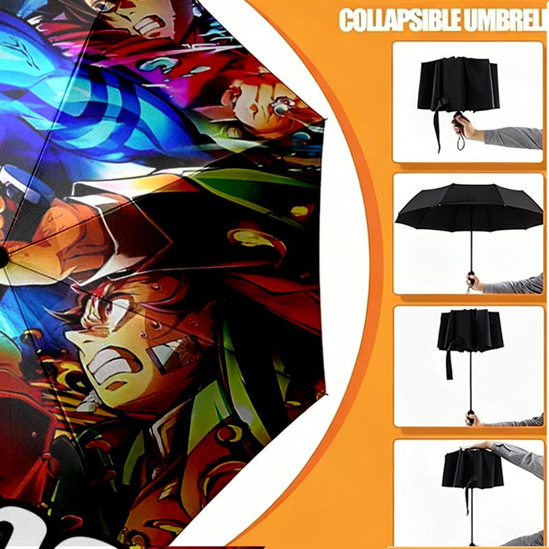 Custom Name Personalized Demon Slayer Print Umbrella, Auto Open Close, 8‑Rib Sturdy Frame, Commute Camping Hiking Use, Birthday Gift