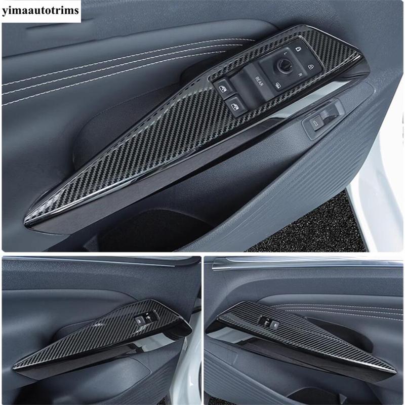 Auto Innen Tür Armlehne Fensterheber Knopf Panel Abdeckung Zierleiste Für VW Volkswagen ID.4 ID4 - 2025 Karbonfaser Optik Zubehör
