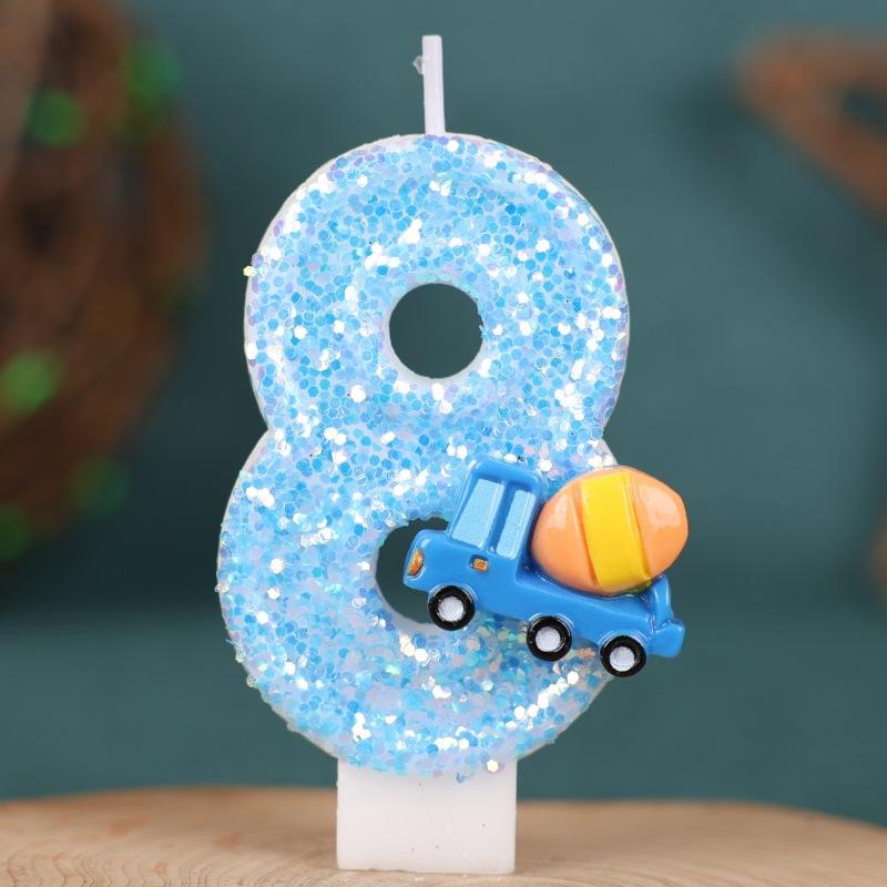 Engineering Vehicle Theme Birthday Number Candle Creative Insert Cake Decoration Handmade Number Candle 0-9