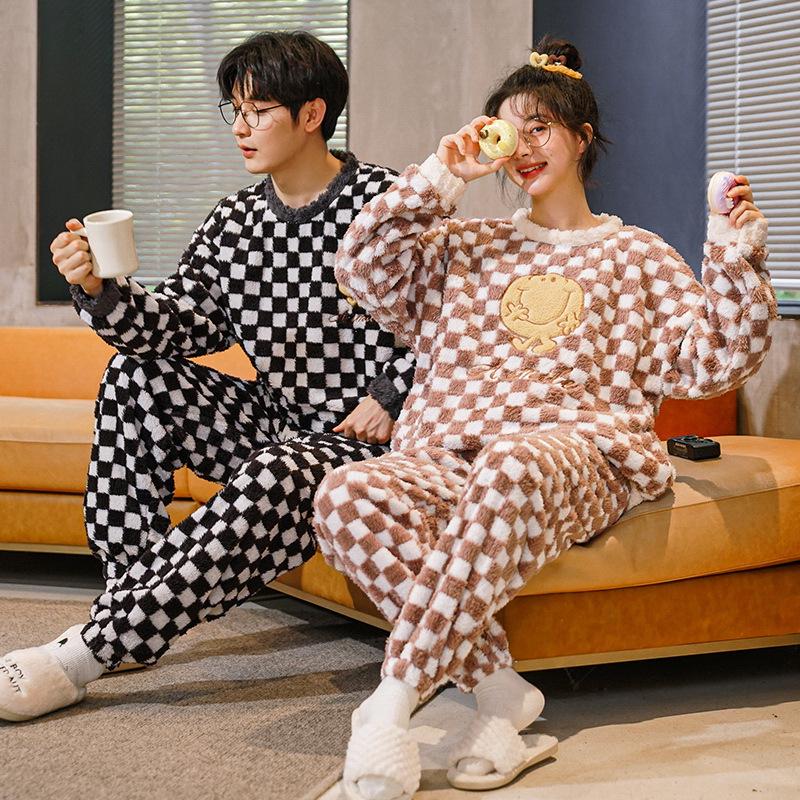 Women's & Men's Winter Flannel Pajama Set - Warm, Thick Coral Fleece, Cute Two-Piece for Home