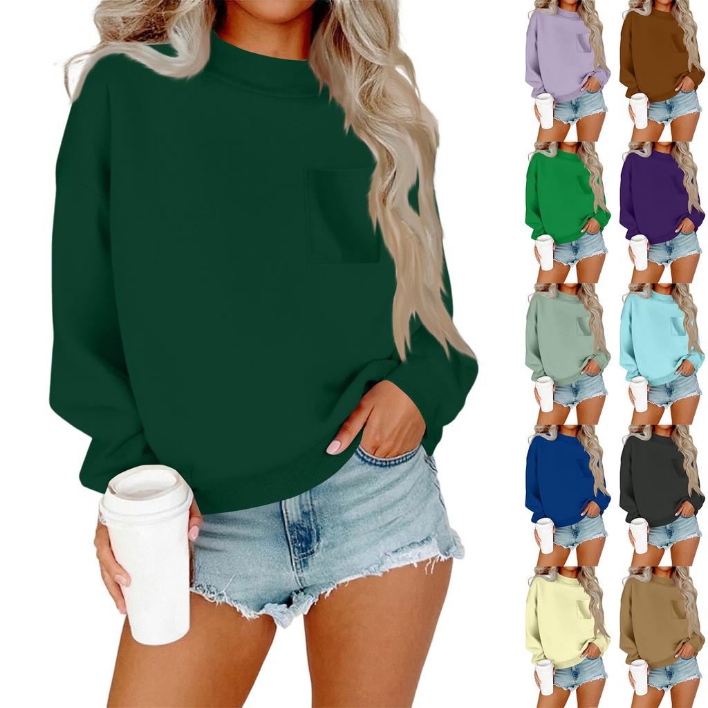 Women's Casual Fashion Round Neck Long Sleeve Sweatshirt With Pockets