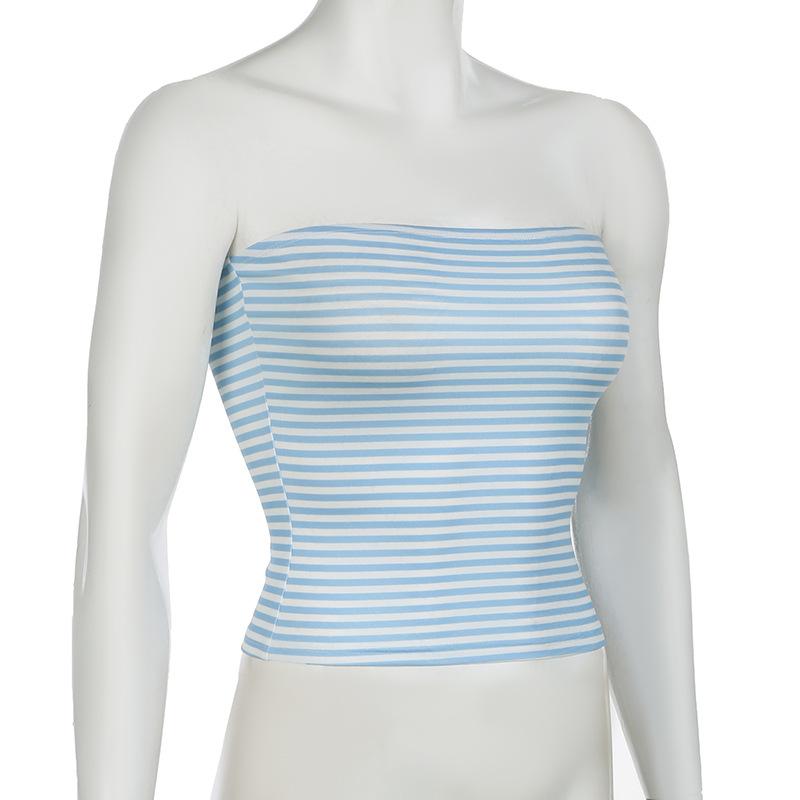 Women Cropped Tube Tops Strapless Off Shoulder Backless Short Tank Summer Party Club Striped/Solid Mini Vest New