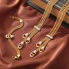 Korean Vintage U-Shaped Rhinestone Tassel Necklace Set - 18k Gold Plated Titanium Steel