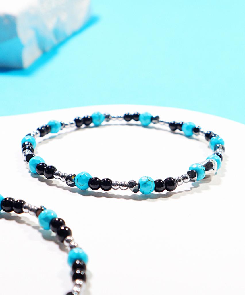 Polalita Turquoise Black Onyx Silver Hema Bracelet (Plt-Br-129_Bk)