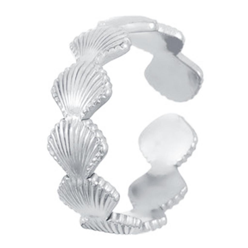Stainless Steel Starfish & Seashell Open Ring - Ocean Holiday Style Jewelry for Women