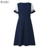 ZANZEA Women Casual Round Neck Mesh Splice Short Sleeve Summer Dress