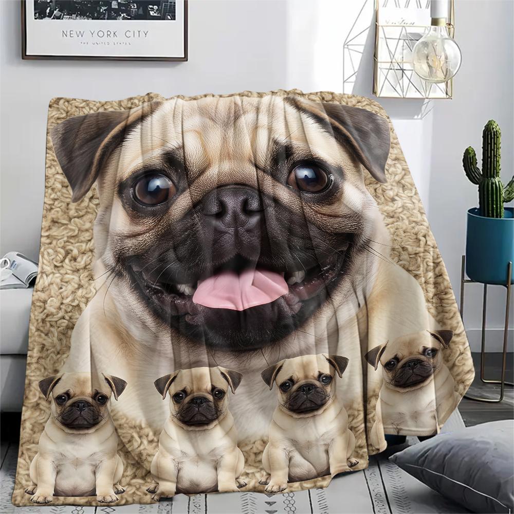 1Pc Bulldog Print Flannel Blanket, High Quality Comfortable for All Seasons, Home Decor, Warmth and Comfort, Perfect for Gifts