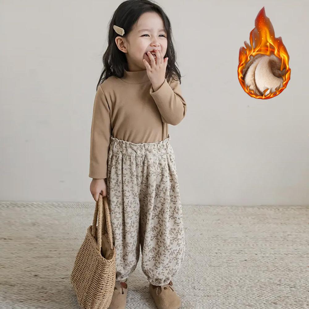 

Дівчачі осінньо-зимові квіткові вельветові штани з легкої основи, дитячі милі вільні штани в корейському стилі, з принтом 150