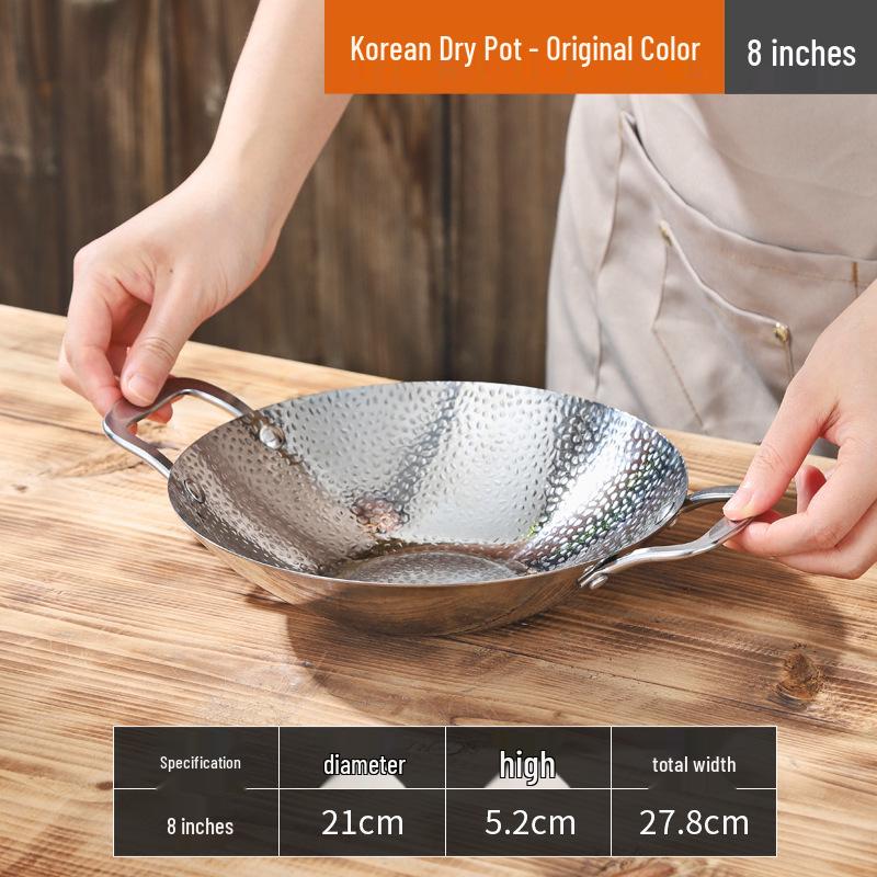 Stainless Steel Hammered Double-Ear Dry Pot with Alcohol Stove for Household Hot Pot