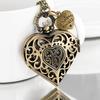 Romantic Heart Shape Quartz Pocket Watch Bronze/Silver/Black Necklace Pendant Chain Ladies Watch Souvenir Gifts for Girls Women