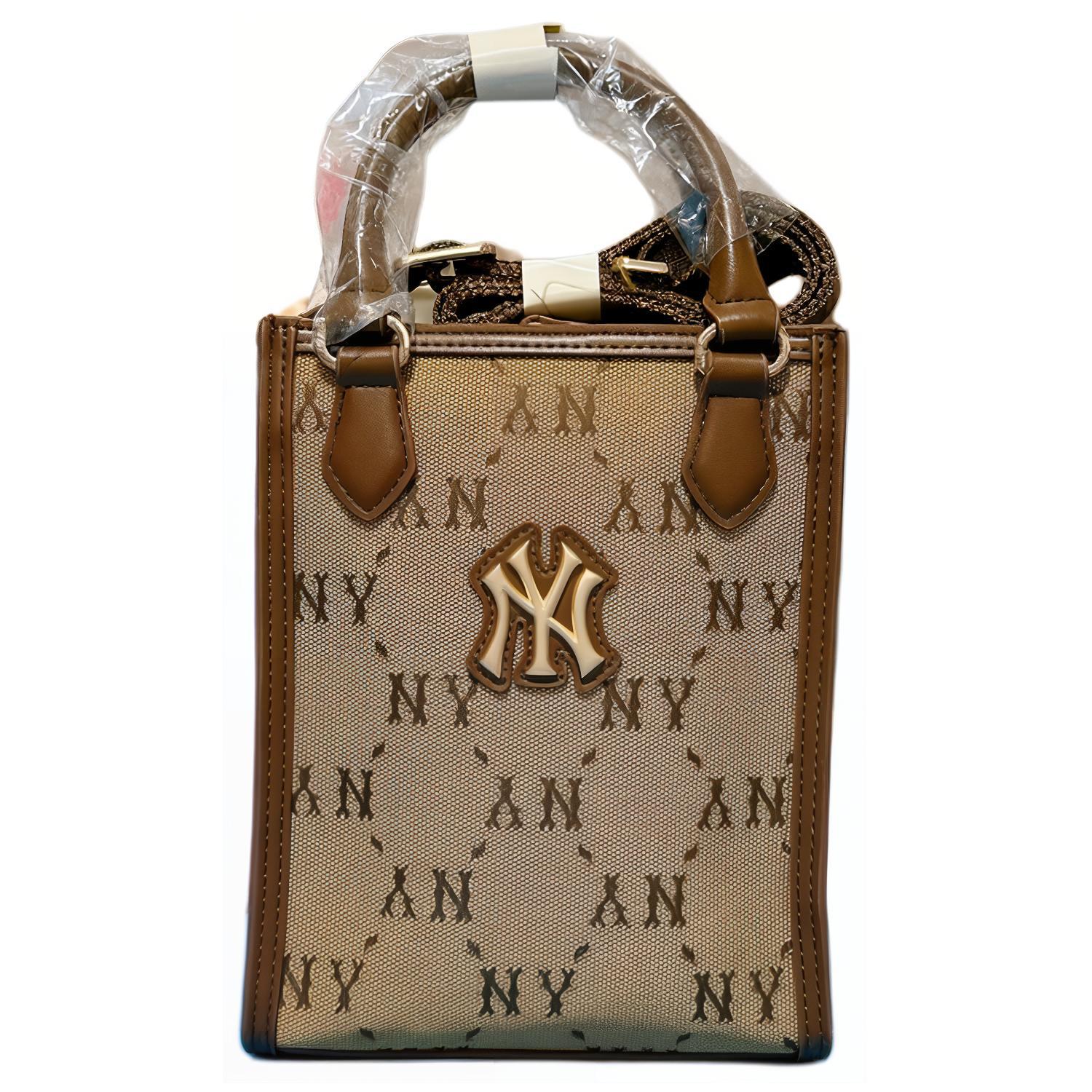 

MLB Metal Logo Vintage Full Print Polyester Shoulder Crossbody Tote Bag Women Bags Brown 7ACRMDB4N-50BGS Brown