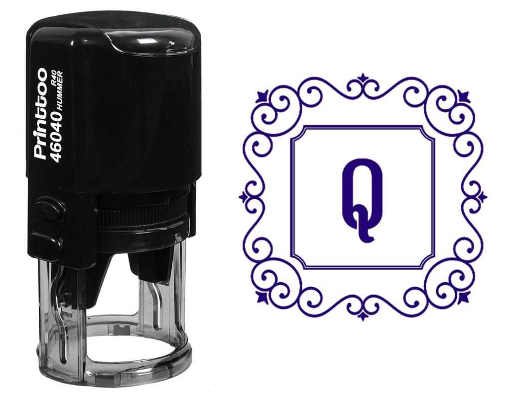 Printtoo Alphabet Q Monogram Initial Square Swirl Border Self Inking Rubber Stamp R-40 Office