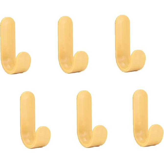 6 Pack Adhesive Hooks Utility Wall Hooks Key Hooks for Wall Decorative Key Holder Rack Self Adhesive Wall Hooks for Towels, Hats, Shower, Kitchen, жёлтый