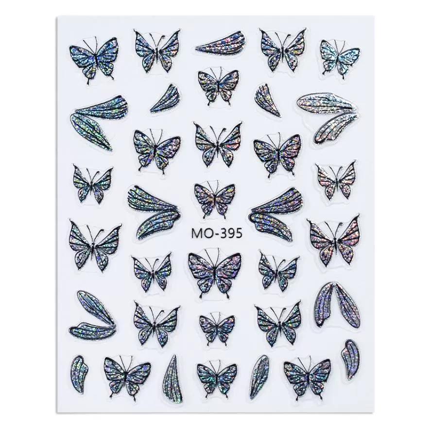 Xiaohongshu Best-Selling Butterfly Nail Stickers: Gold & Silver Cat Eye Quicksand Design.
