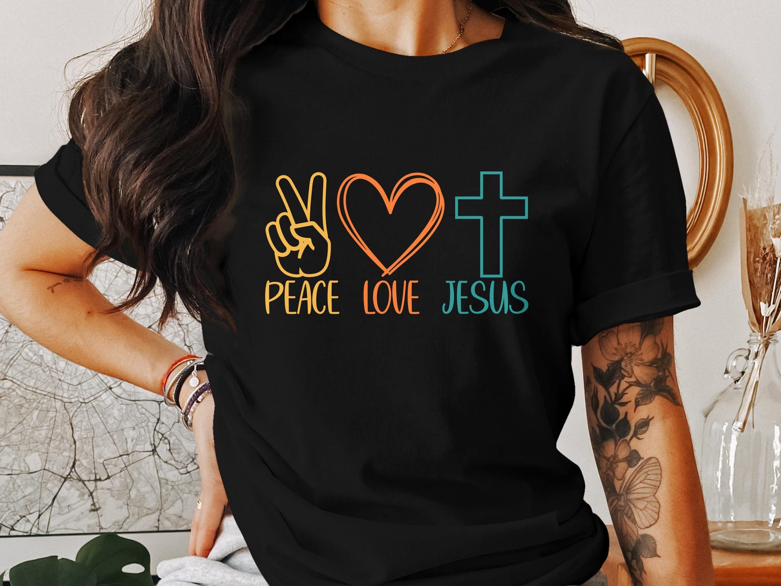 Peace Love Jesus T Shirts, Christian Faith Tee, Religious Gifts, Bible Verse Clothing, God is Love, Inspirational Tees, Jesus Apparel 4XL