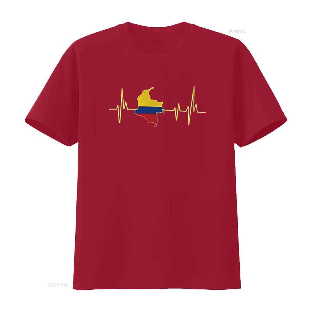 Mens Heartbeat Design Colombian Flag Colombia T Shirt Black vintage Washed Versatile Casual Stretched graphic designer clothes