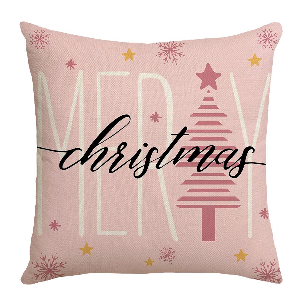 Pink Warm Snowflake Snowman Santa Claus Element Digital Printing Linen Material Home Sofa Pillow Cover