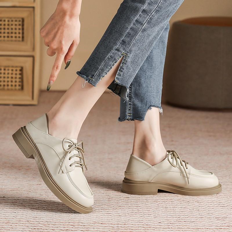 Autumn and Winter Soft-soled Retro Lace-up Small Leather Shoes Women's Heel Single Shoes Professional Women's Shoes Job Interview Shoes