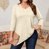 Women's Solid Color Plus Size Tops Hollow V Neck 3/4 Sleeve Shirt Elegant Casual Tops