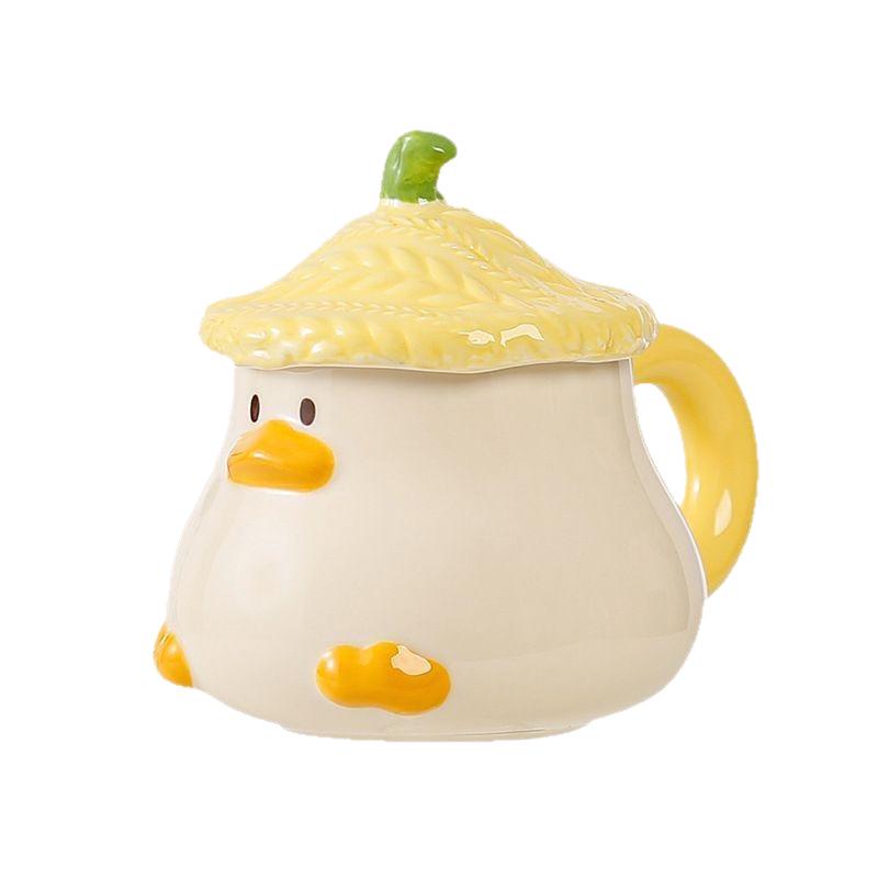 Super süße gelbe Enten-Keramiktasse mit Deckel - Entzücklicher & lustiger Wasserbecher für Mädchen