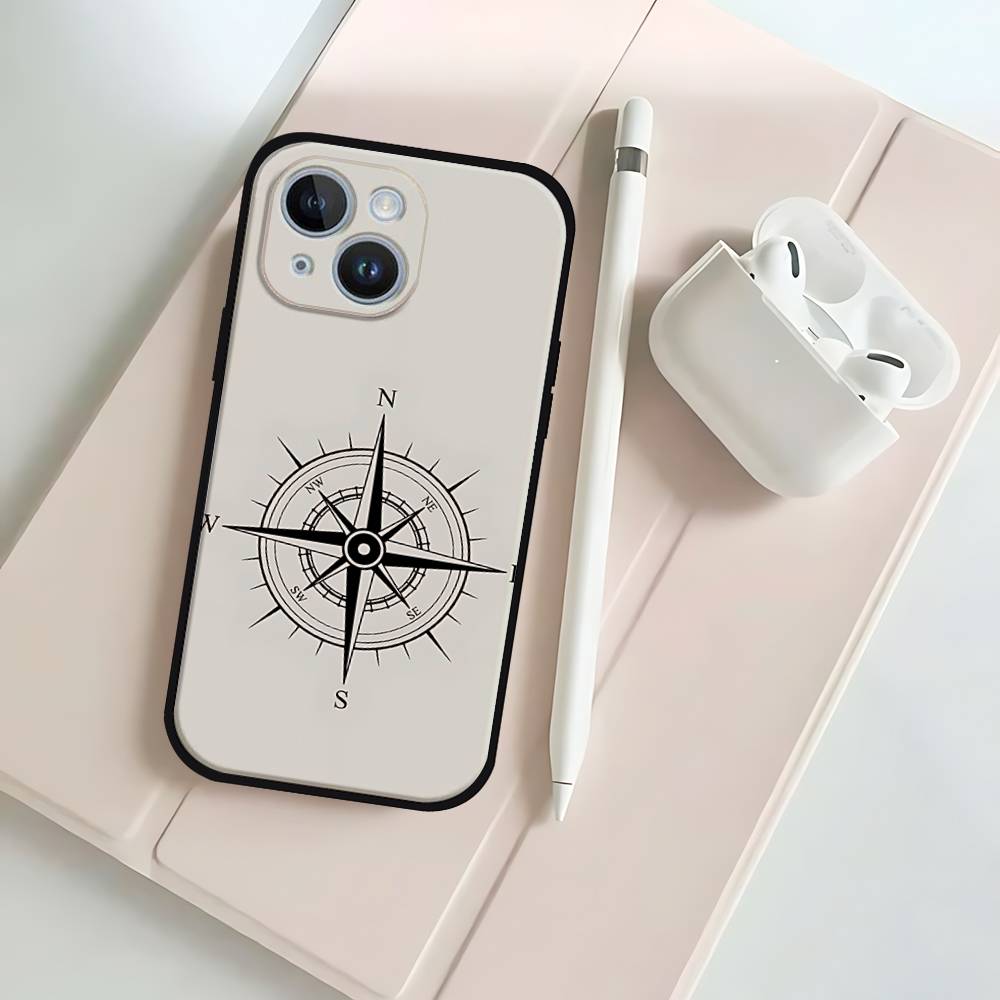 Fashion Vintage Compass Black Phone Case That Fits For IPhone 17,16,15,11,13,14 Pro Max,Plus,X,Xr,Xs Max,13Mini