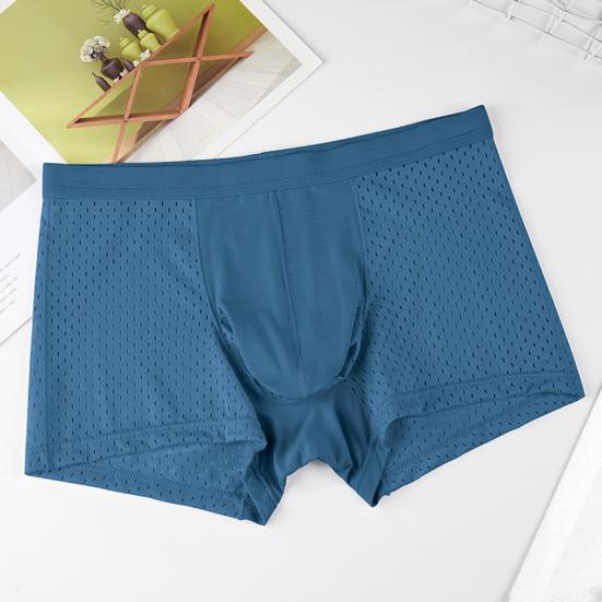 Men Boxers Elephant Nose Thin Seamless Ice Silk Hollow Mesh Mid Waist Mesh High Elasticity Solid Color