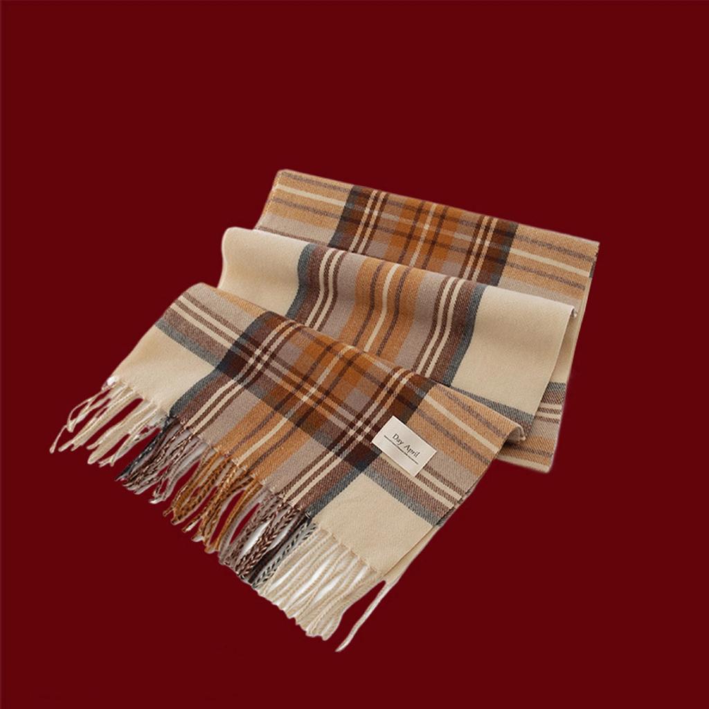 Cashmere Feel Autumn Winter New Year Plaid Scarf Korean Style Women's Faux Cashmere Ankle Red Neck Wrap Shawl Bib