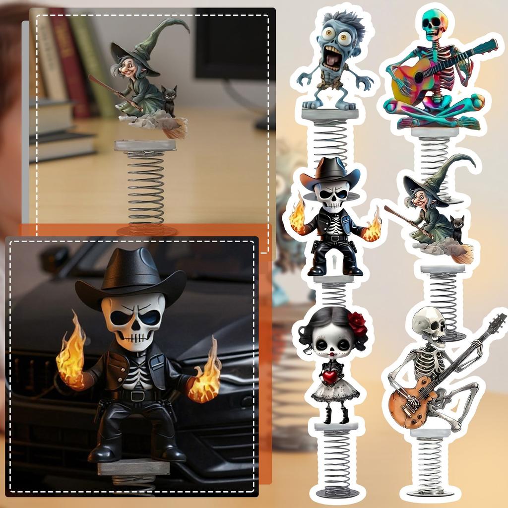 New Halloween Style Witch Skeleton 2D Flat Acrylic Desktop Car Interior Spring Ornament