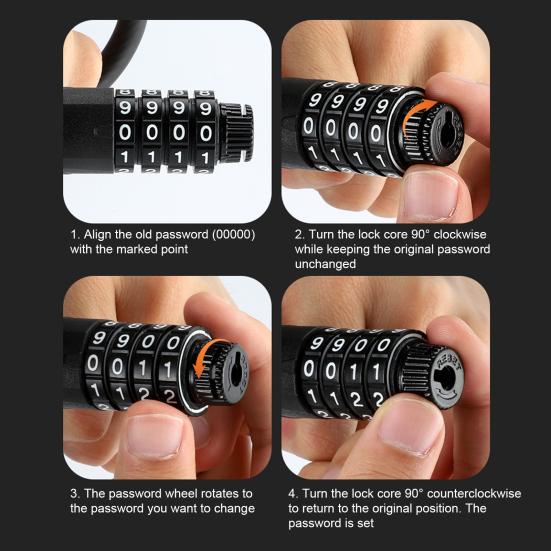 Bike Cable Combination Lock 4-Digit Password Anti-theft Bicycle Lock Cable Lock with Zinc Alloy Core for MTB Road Bike Scooter