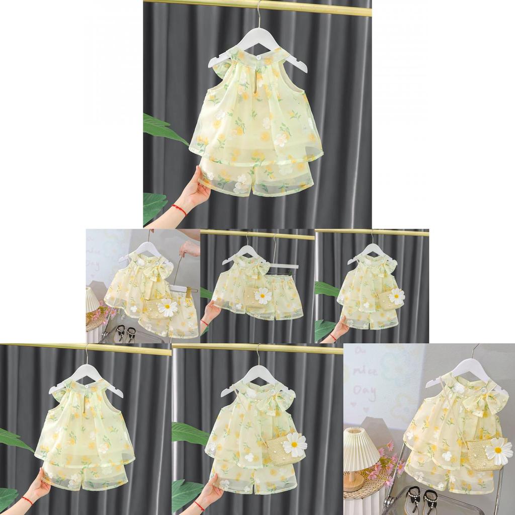 Stylish Sleeveless Daisy Vest And Shorts Set For Baby Girls Summer Wear In Soft Cotton