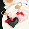Handmade Bow & Leather Heart Pendant Keychain Lanyard