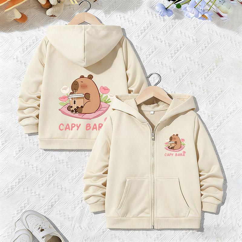 Sudaderas con Capucha Estilosa Chaqueta de Capibara para Niños Niñas Cremallera Primavera y Otoño Moda Manga Cartoon Cremallera Niños