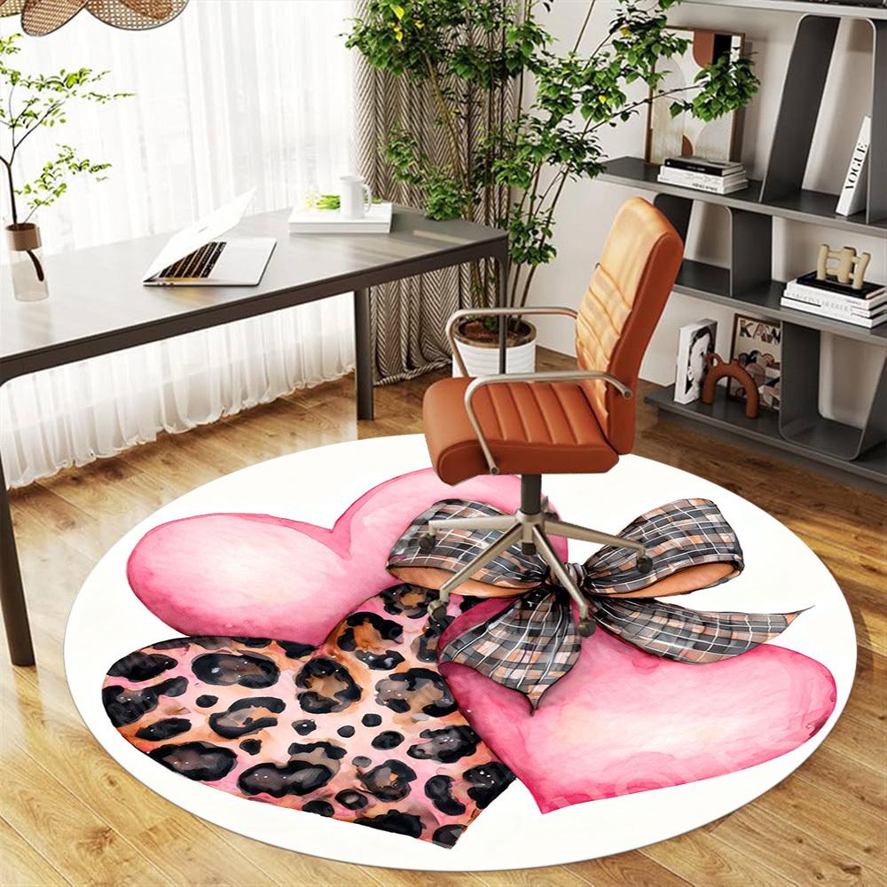 1PC heart leopard print Office Round Area Rug, Under Office Chairs Bedroom Living Room Home Decor, Carpet for Office -1110157