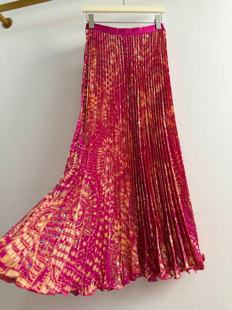 Klassischer A-Linien-Midi-Plisseerock mit vielseitigem Druck für Damen