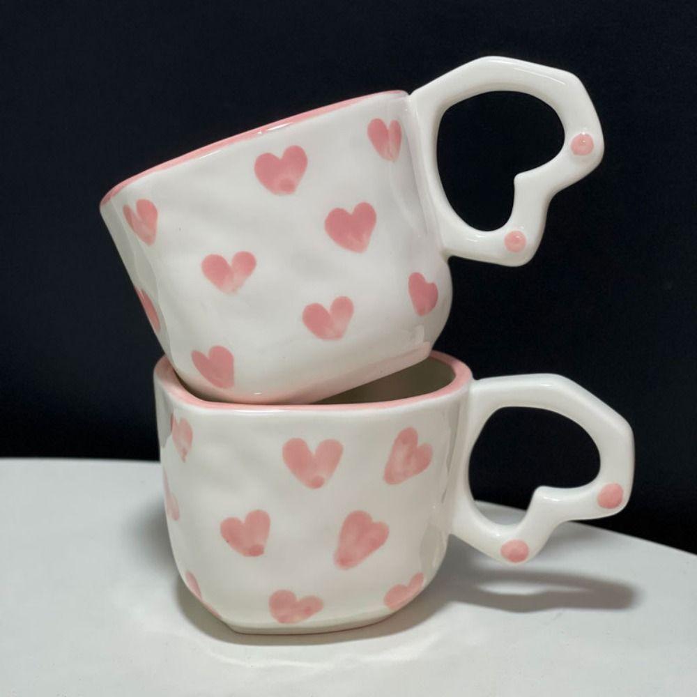 Sweet Ceramic Mugs 250ml Tea Milk Cups Hand Drawn Love Heart Cup  Kitchen