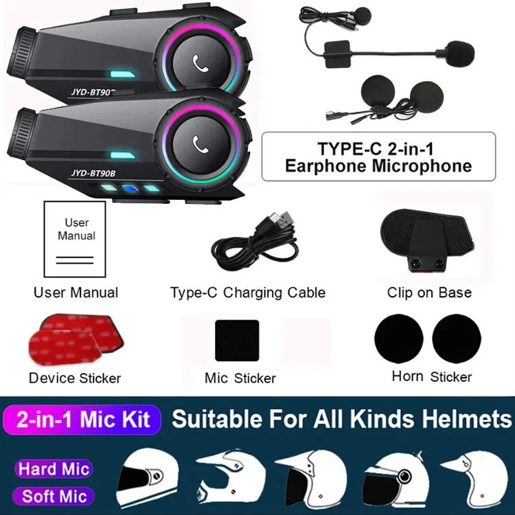 Motorcycle Helmet Headset Intercom 2000mAh Moto Dash Cam Waterproof BT5.4 Wireless Speaker 500m Interphone For 2 Rider Earphone