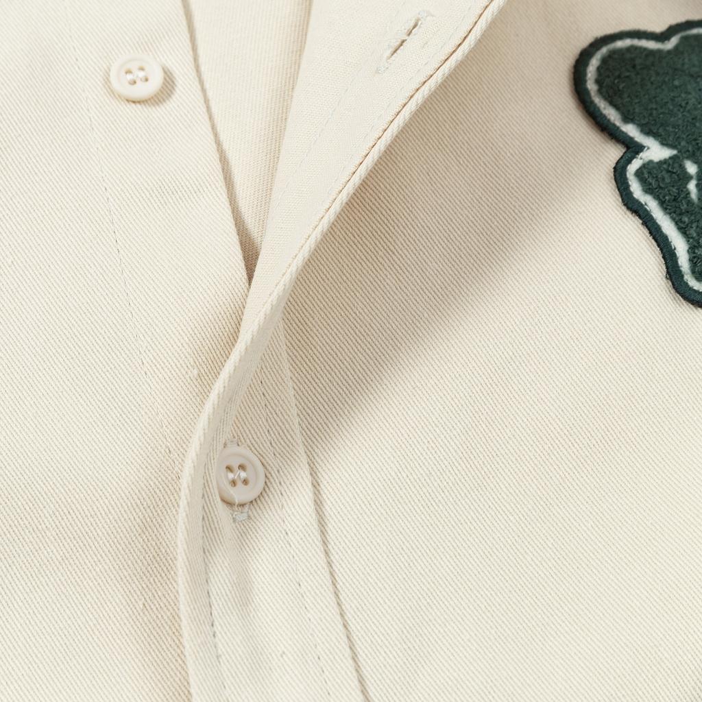 2215 AMI Autumn and Winter Classic Green Heart Embroidered Casual Cotton Solid Color Long Sleeved Shirt on the Chest